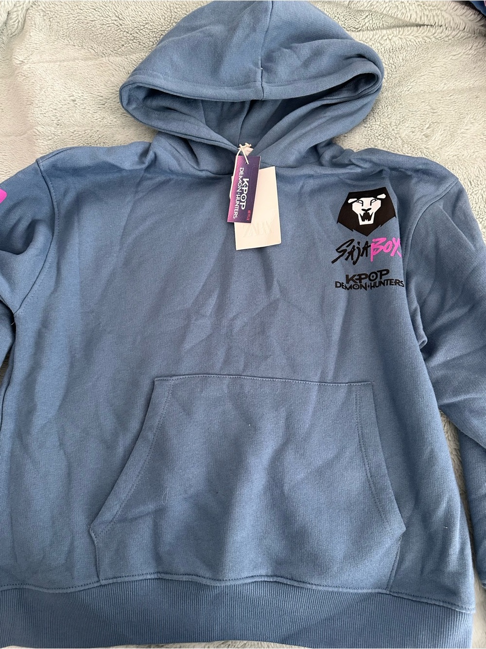 Zara Blue Saja Boys K-Pop Demon Hunters Hoodie with Pink Accent